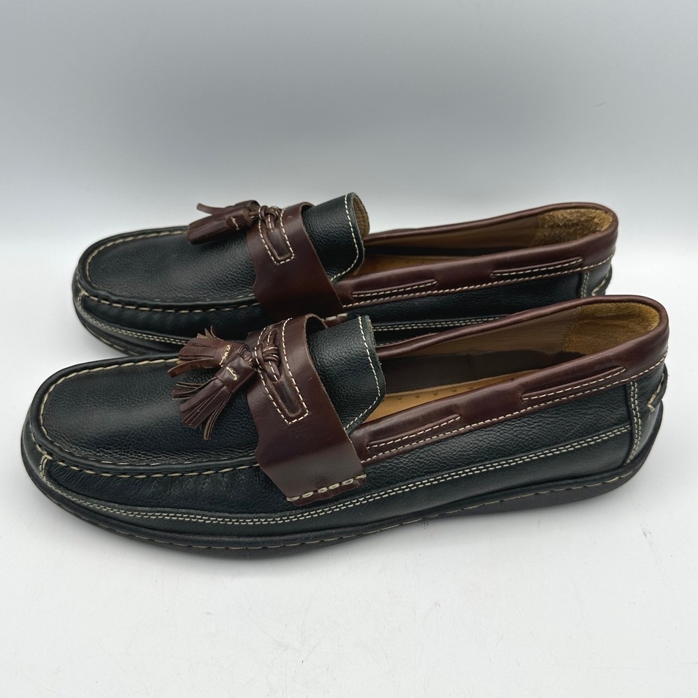 Johnston & Murphy Mens Size 8.5 M Black Brown Leather Tassel Loafer Shoes Casual